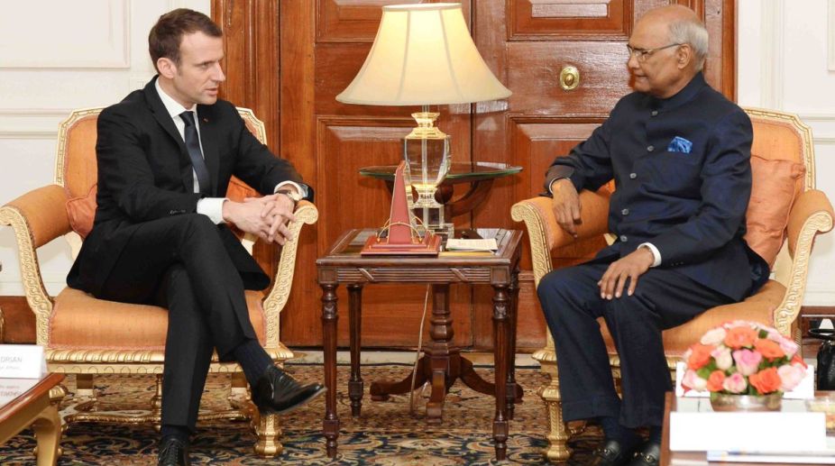 French President Emmanuel Macron calls on President Kovind