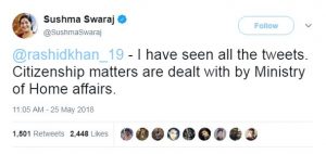 Sushma Swaraj, Rashid Khan 