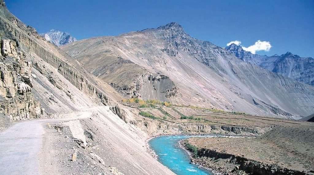 A view of mountains and Spiti river in Himachal Pradesh India.