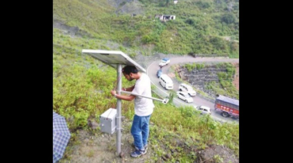 Landslide monitoring and warning system deployed along Mandi Jogindarnagar highway.