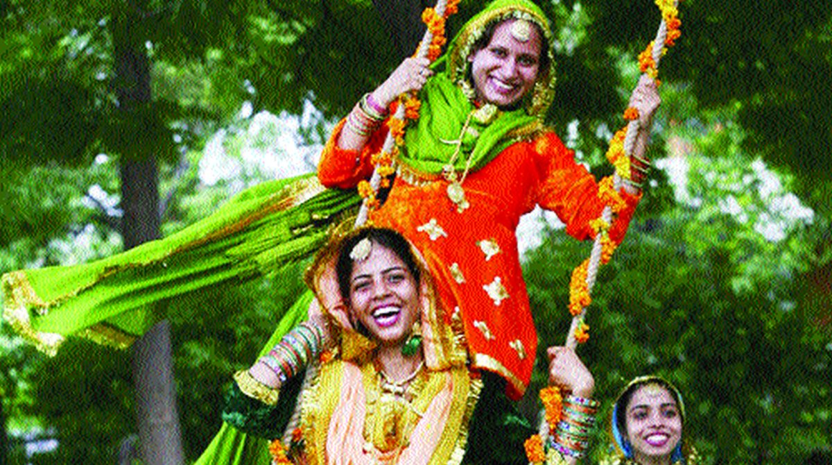 Teej Special Pure Chinon Colorful Lehenga Choli – Lady India