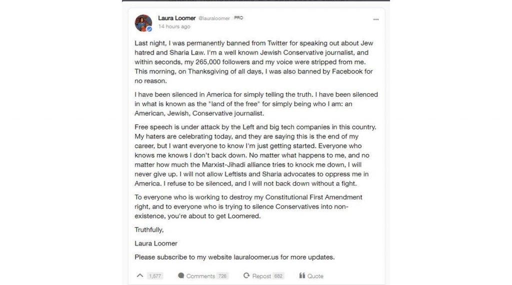 Laura Loomer, Twitter bans Laura Loomer, Twitter rules, Facebook ban