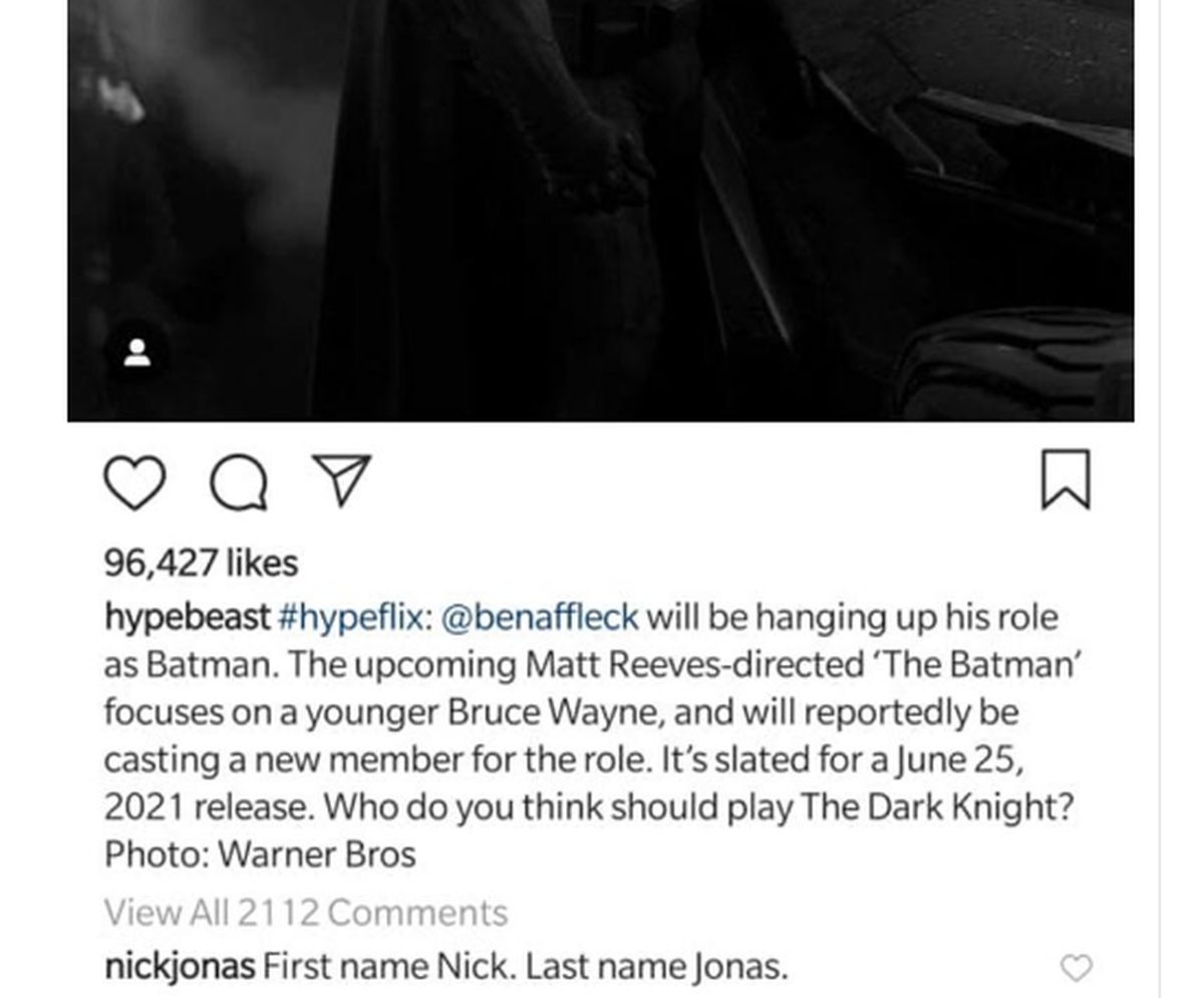 Nick Jonas Offers To Replace Ben Affleck As Batman The Statesman 