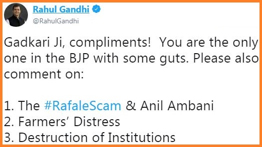 Nitin Gadkari, BJP leader, Guts, Congress president, Rahul Gandhi