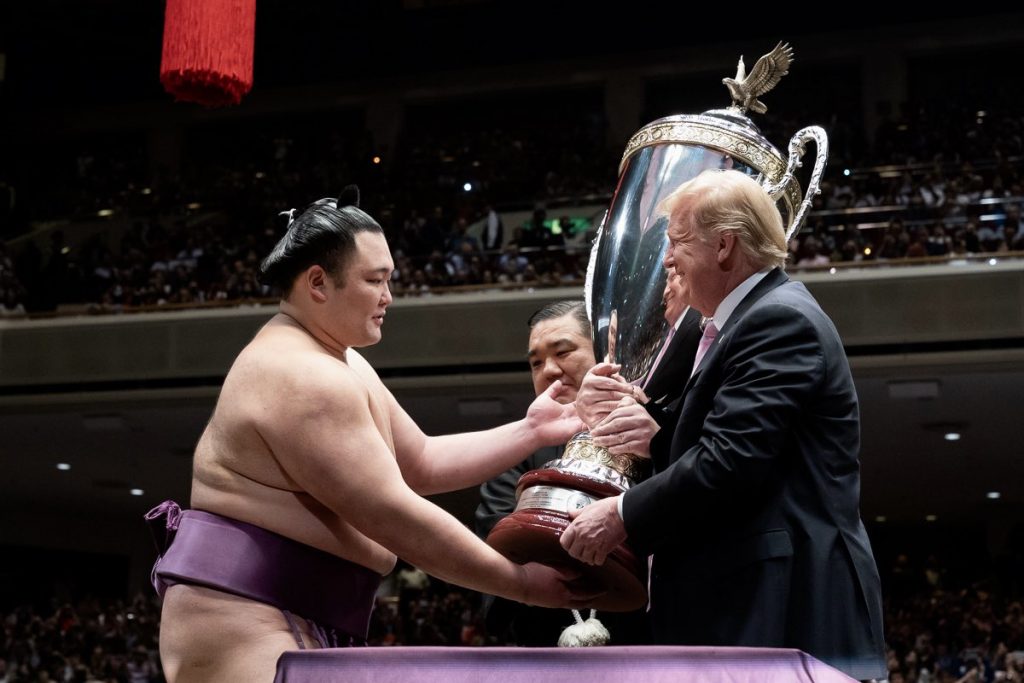 President Trump awards giant President's Cup trophy to sumo wrestling  champion - ABC News