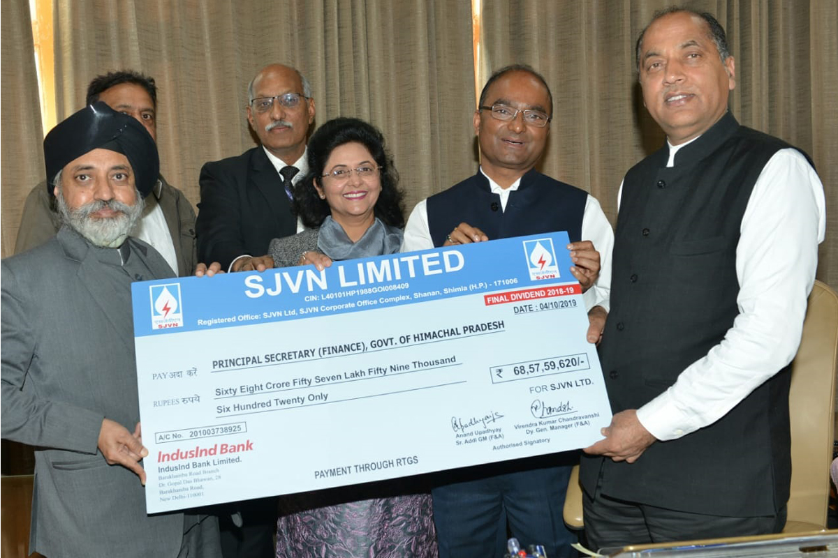 SJVN pays Rs 68.58 crore as yearly dividend to state government