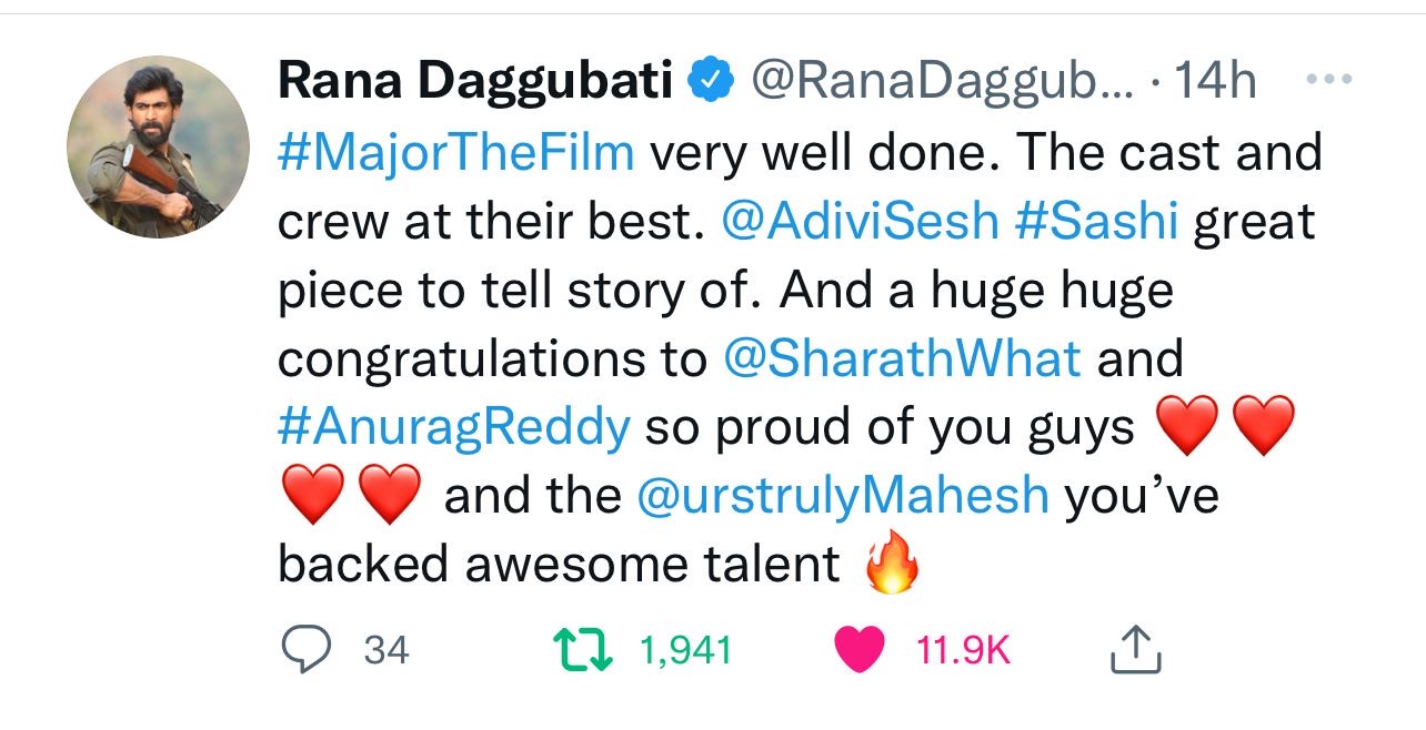 Rana Daggubati praises Major