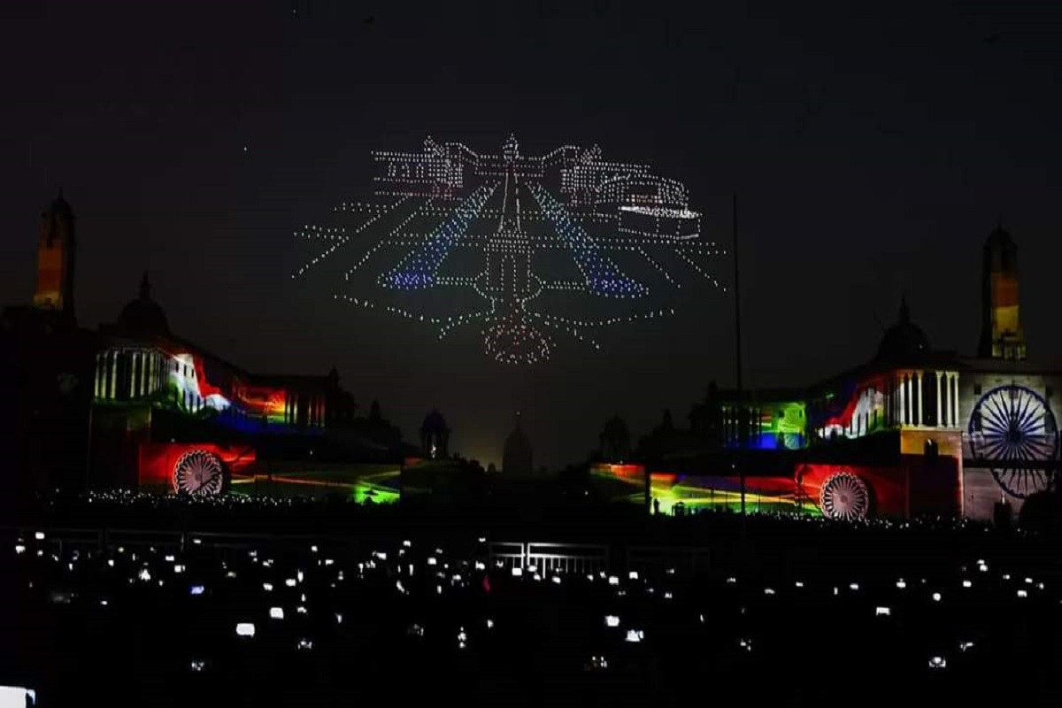 Delhi sky dazzles with light and drone show ahead of Beating Retreat ceremony