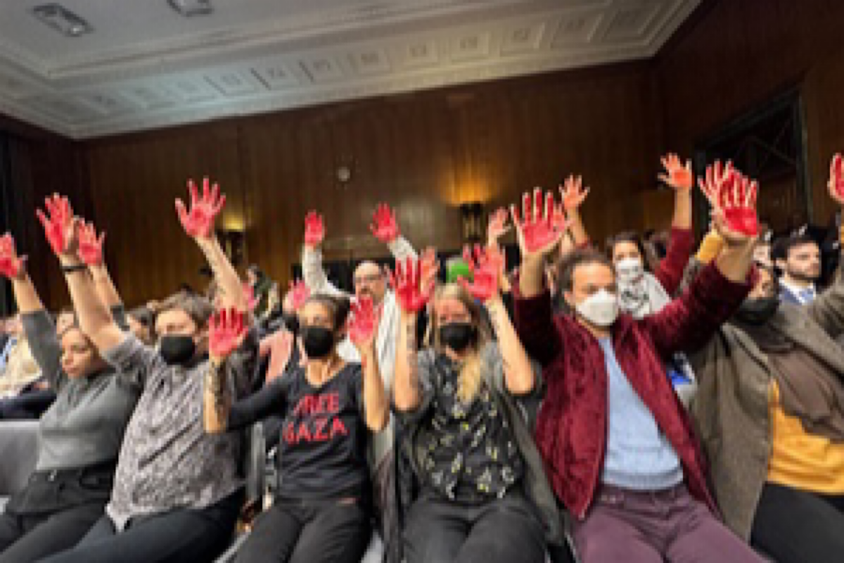 Anti-war protesters interrupt US Senate hearing on funding for Israel