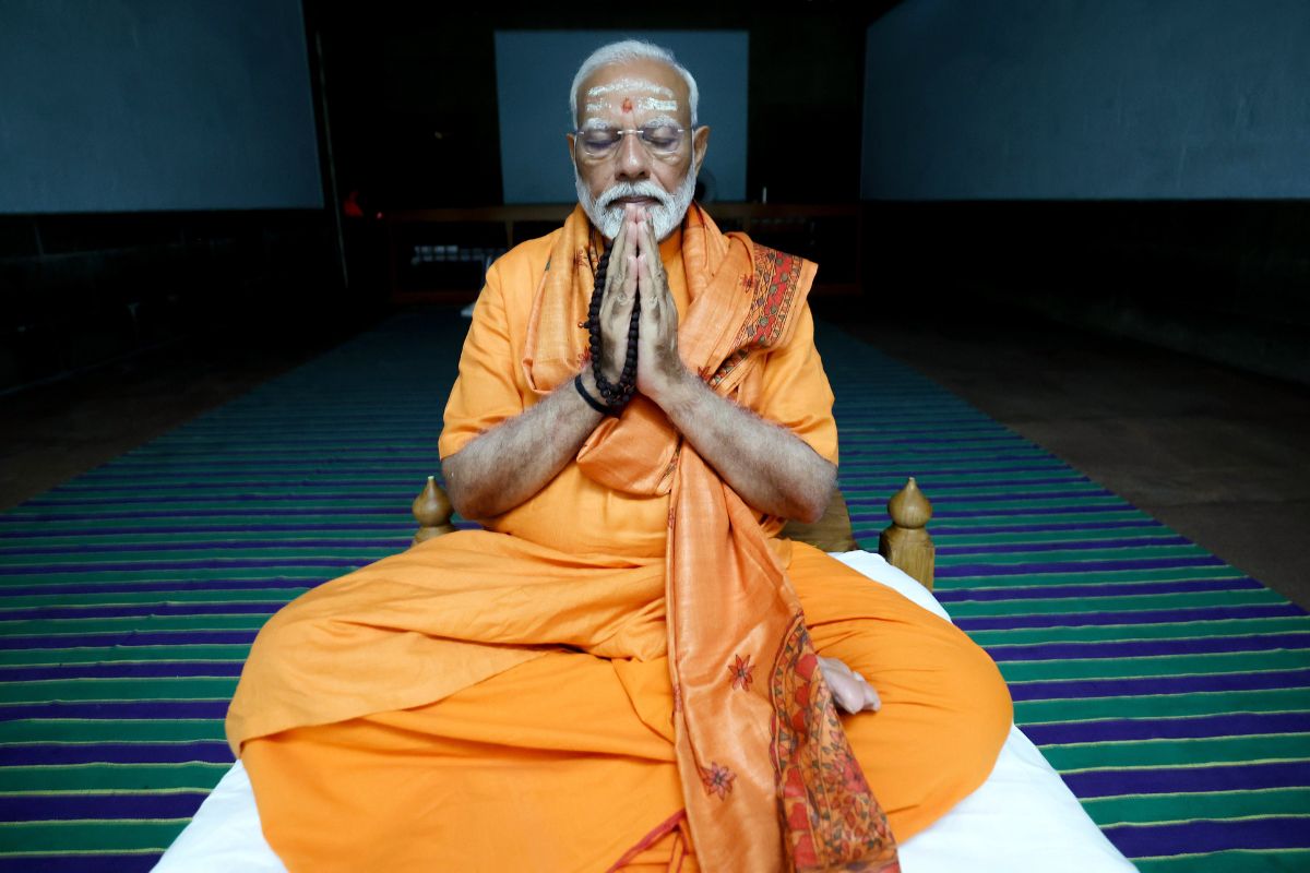 PM Narendra Modi meditates at Vivekananda Rock Memorial in Kanniyakumari