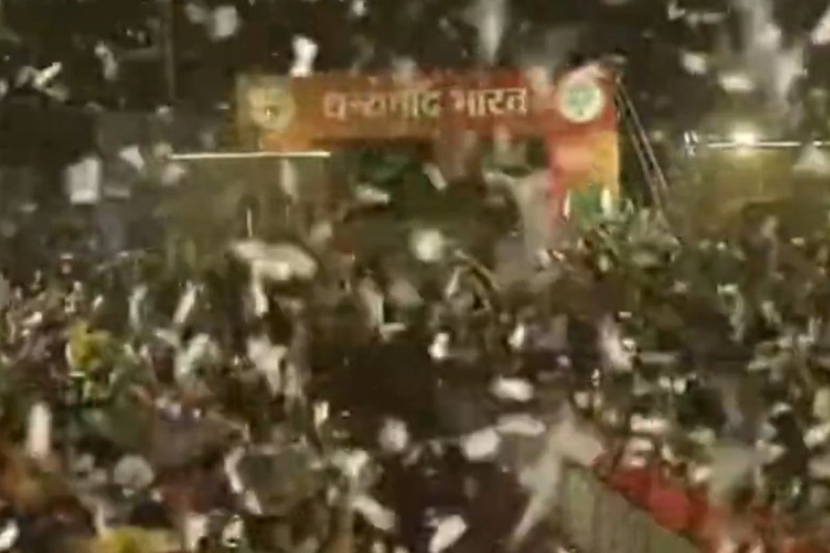 Celebrations erupt at BJP offices in Delhi on elections results