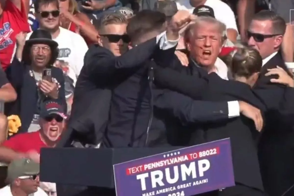 Watch: The moment Donald Trump was shot at and swarmed by Secret Service