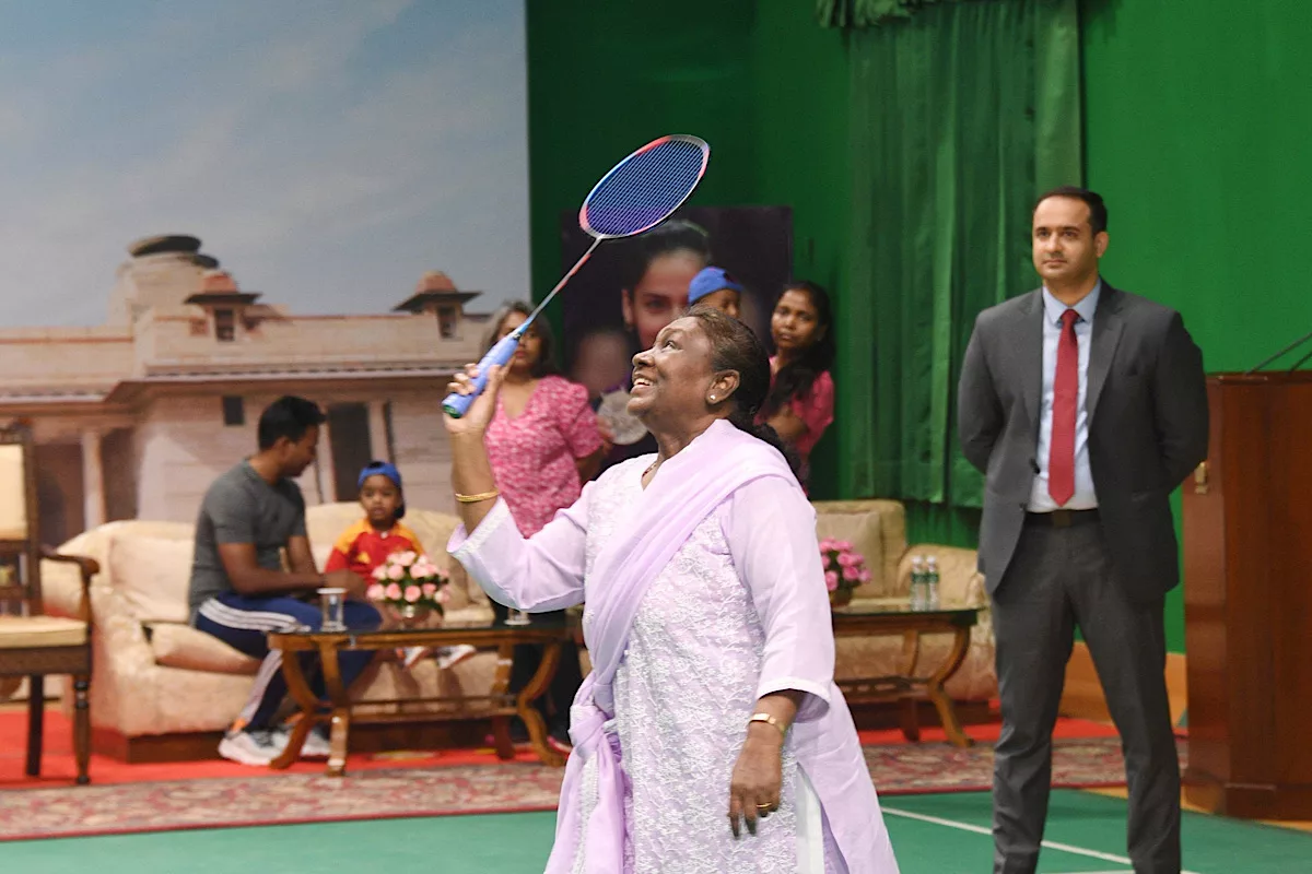 President Droupadi Murmu plays badminton with Saina Nehwal ahead of women’s lecture series