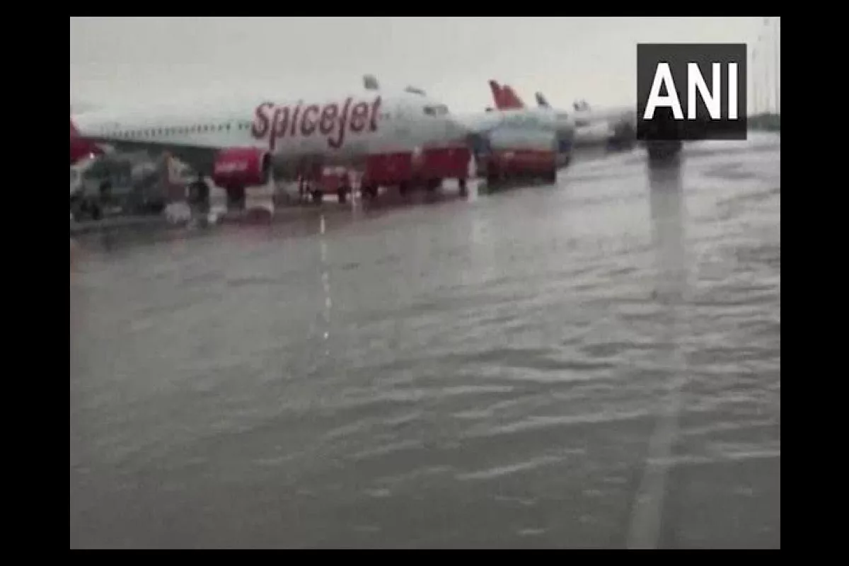 Airport operational despite parking bay waterlogged