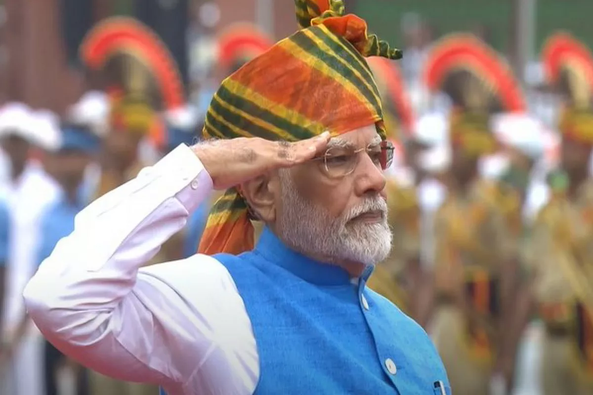 For 78th Independence Day, PM Modi sports vibrant turban with lehariya details