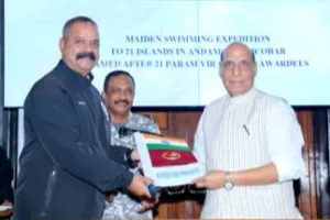 Rajnath flags-in first-of-its-kind Open Water Swimming Expedition