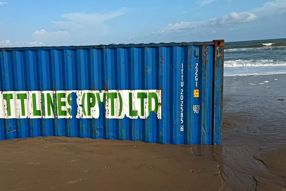 Containers of sunken ship washed ashore off Odisha beach