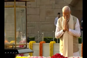 PM Modi, Om Birla pay floral tributes to Mahatma Gandhi on his 155th birth anniversary at Rajghat