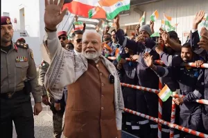 PM Modi interacts with Indian workers at Gulf Spic Labour Camp in Kuwait