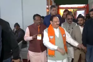 Nadda, Sachdeva, Malhotra visit Delhi BJP office amid voting for Assembly polls