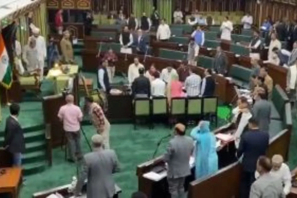 Uproarious scenes in J-K Assembly on police officer kicking woman protester